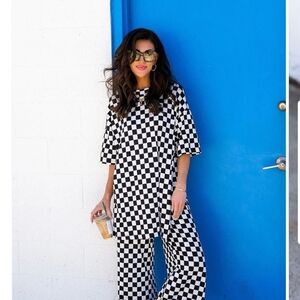 NWT Dressed In LALA Plisse Checkered Set